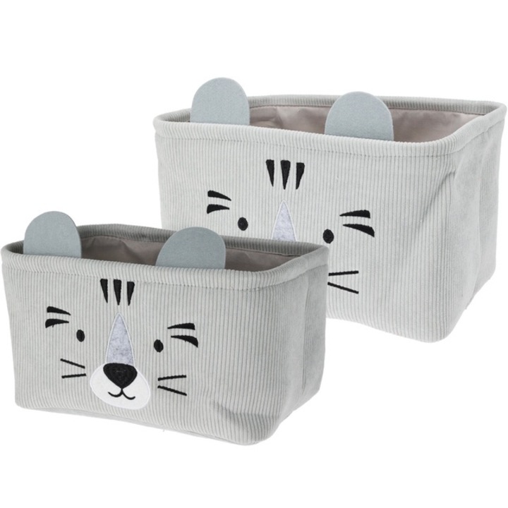 Cutii pentru jucarii Cutie cu manere, din catifea, 2 bucati - gri