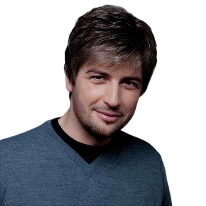 Peruca Scurta pentru Barbati - Din Fibre Sintetice, Culoare Negru/Gri, 15cm, Omelivon