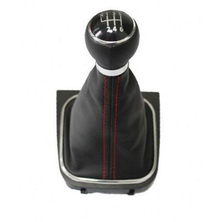 Топка скоростиен лост и основа за VW Голф 5, черно с червен шев