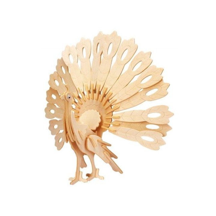 Puzzle 3D paun, Asmodee, Lemn