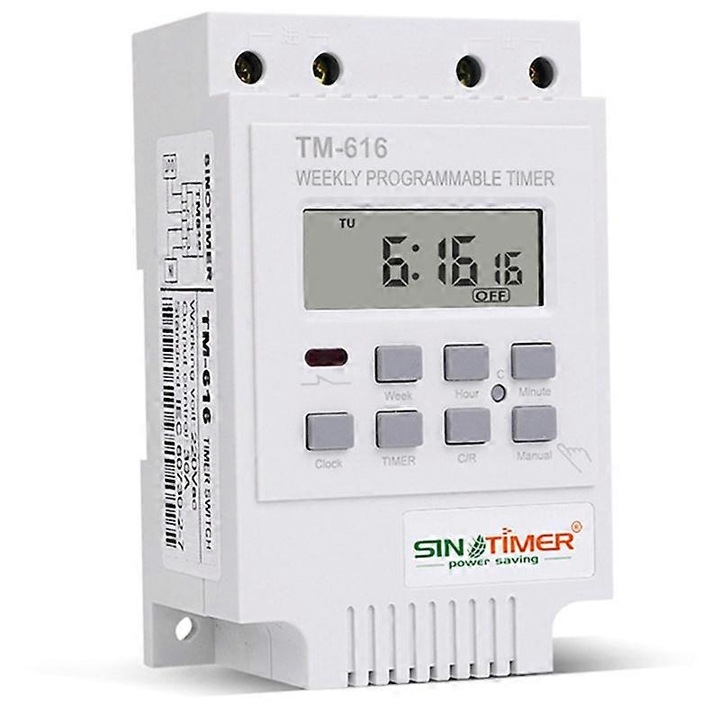 Temporizator programabil saptamanal, 30A, TM616, SINOTIMER, Comutator de timp digital, TM616B-2 220V