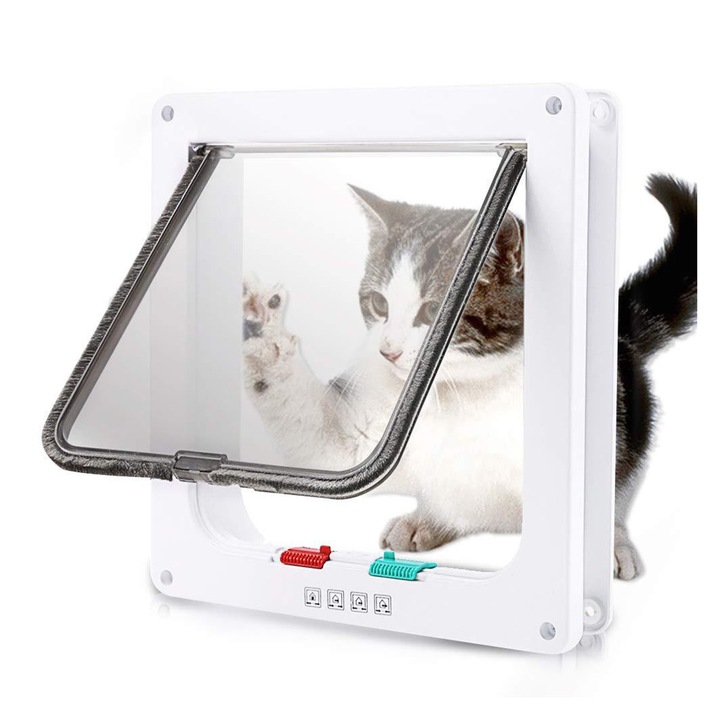 Вратичка за котки, бяла, L, изработена от ABS, за вътрешна и външна употреба