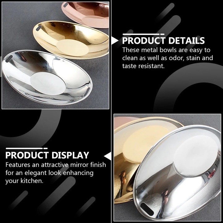 Bol de amestec din otel inoxidabil, design ingot, 28.60x16.00x5.50cm, pentru salate si fructe, set de boluri