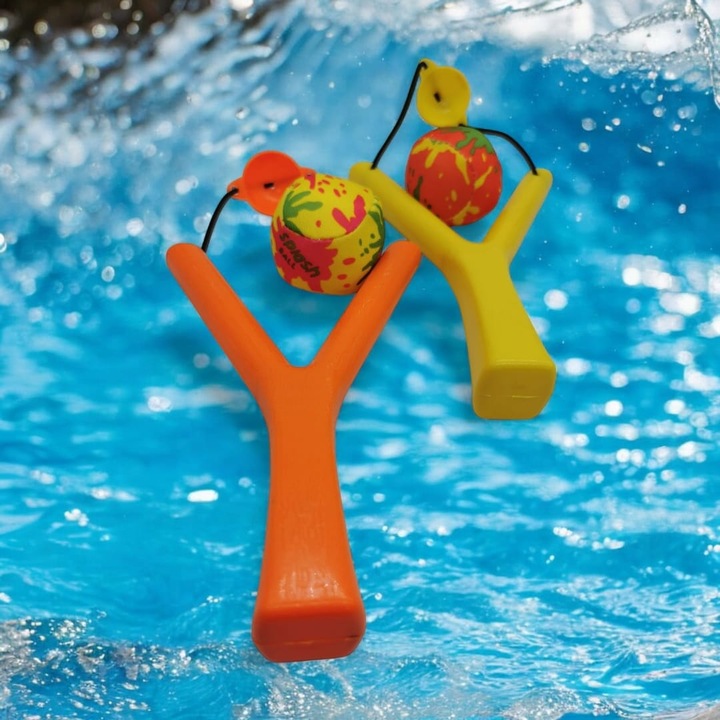 Комплект от 2 играчки прашки с гъбени топки VisionXXI, водна бомба, за игра във вода, 16 см