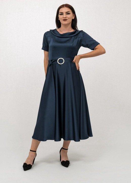 Rochie Eleganta Albastru Inchis cu Cordon Lara, Albastru