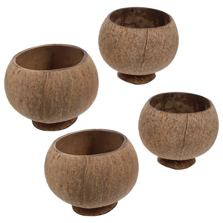 Set 4 Boluri, Coaja de nuca de cocos, tema hawaiana, 12.50x12.50x10.00cm, Maro