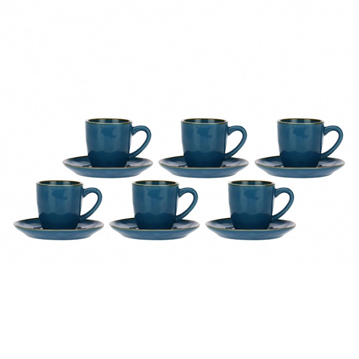 Set 6 cani espresso Concerto Blu Avio, ceramica, cu farfurioare, 90 ml, multicolor