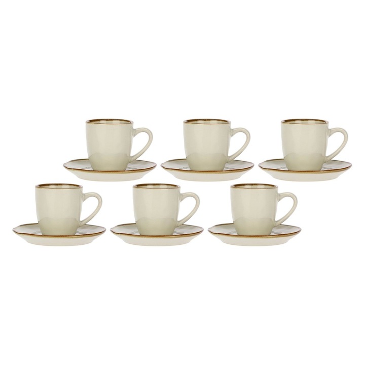Set 6 cani espresso Concerto Avorio, 90 ml, cu farfurioare, ceramica, margine aurie