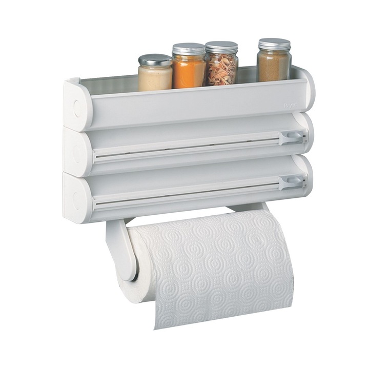 Диспенсър за кухненска ролка Rayen, 3в1, 38.5x8x29.5см, пластмаса, бял