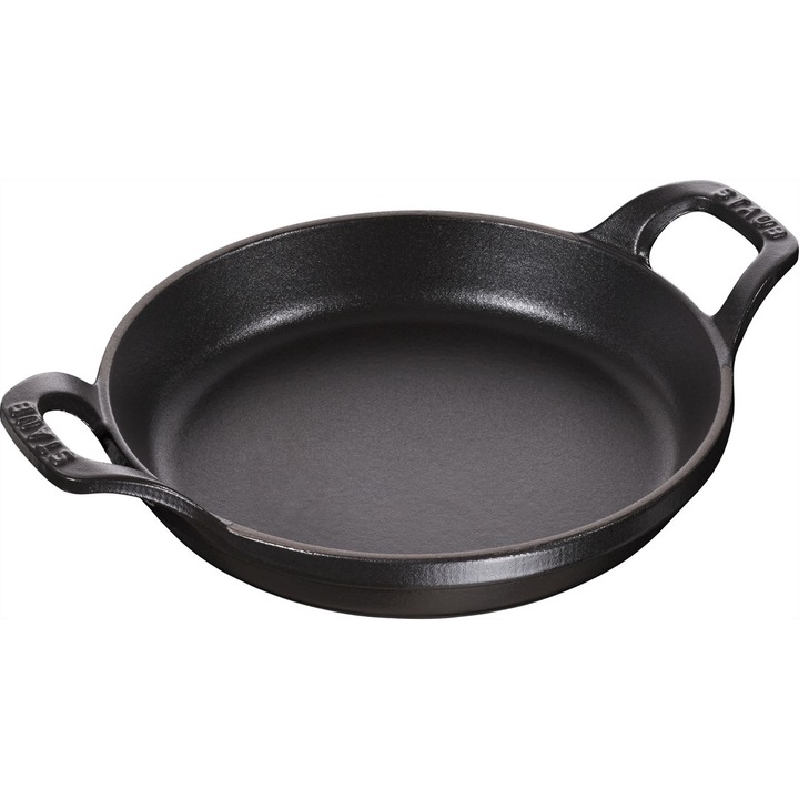 Tava de copt, STAUB, fonta, neagra, 20cm, rezistenta la cuptor, cu manere laterale