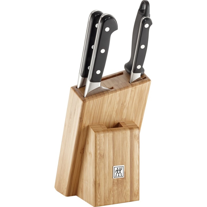Set 3 cutite, ZWILLING, bloc din bambus si ascutitor, 10x18cm