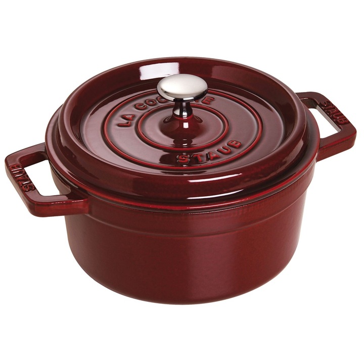 Staub öntöttvas edény, kerek, 1,7 l, gránátalma színű, mérete 18x24cm