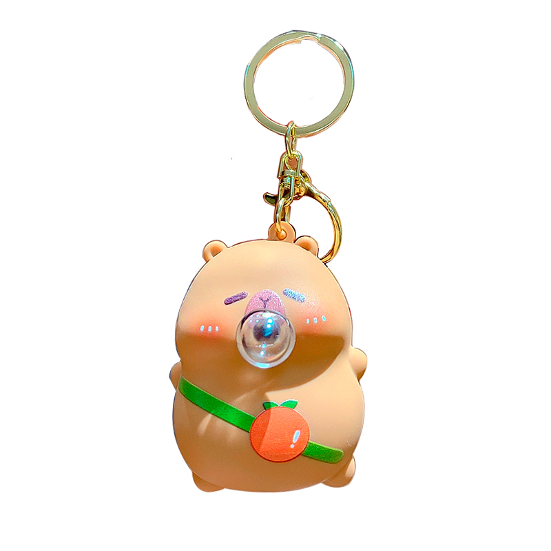 Breloc cu plus capibara, maro, PVC, pentru ghiozdan