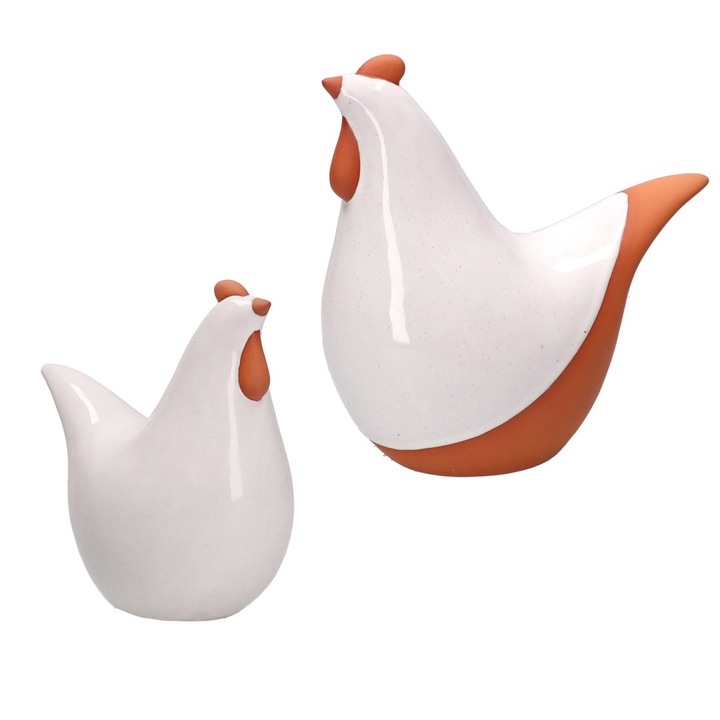 Figurine decorative NONSONOCOTTA in forma de gaini, alb cu accente portocalii, 20x11.5x19cm, set