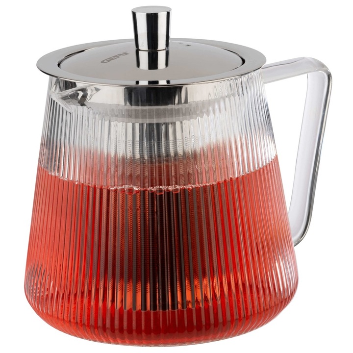 Ceainic, 800 ml, sticla, microfiltru din otel inoxidabil, 13x13x15cm