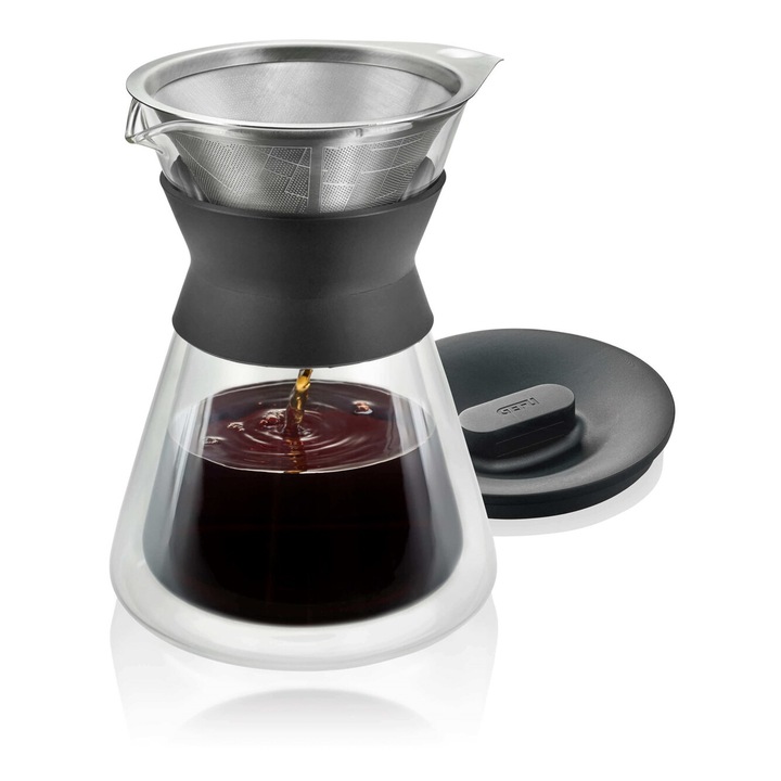 Cafetiera GEFU BUTIO THERMO, 500 ml, sticla borosilicata, filtru din otel inoxidabil, 12.7x12.7x17.4cm