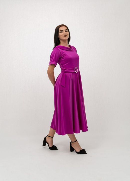 Елегантна рокля във цвят на фуксия с шнур Lara, Розово