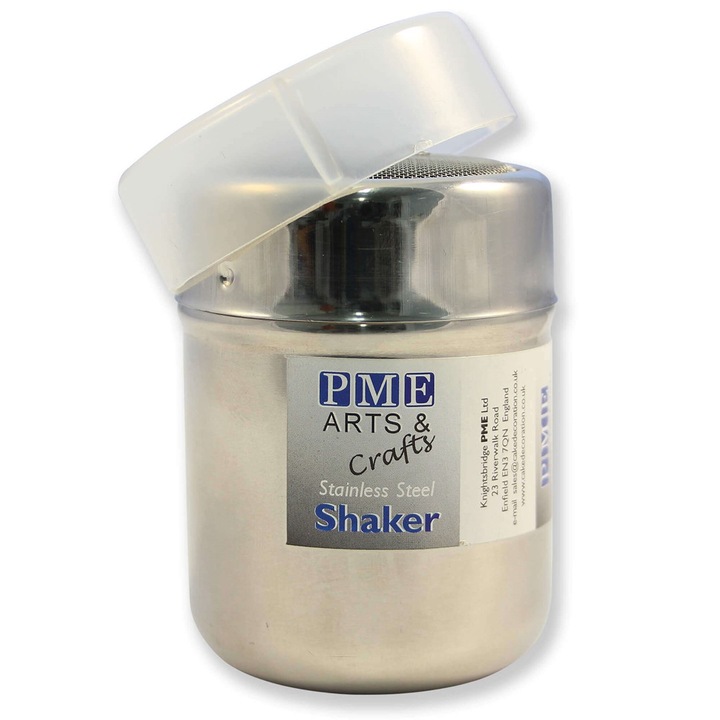 Rozsdamentes acél shaker fedővel, PME, porcukor szórására, 10x15cm