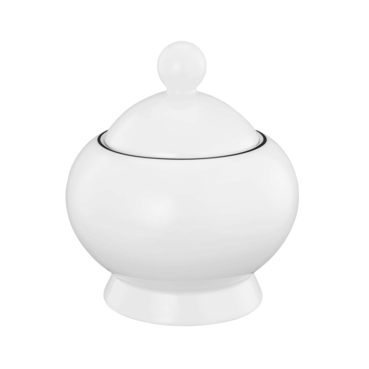 Cukortartó, LIDO, 250 ml, porcelán, tetővel, modern dizájn, fehér