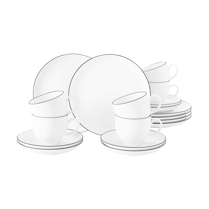 Set serwis de cafea LIDO pentru 6 persoane, alb cu detalii negre, 210ml, 20cm