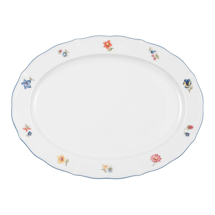 Platou oval, 31x23cm, cu flori, alb