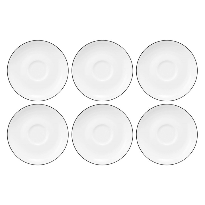 Set 6 farfurii LIDO, 12cm, alb cu margine neagra