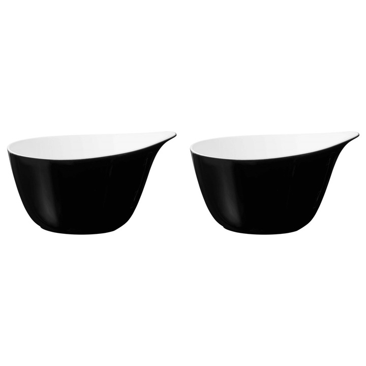 2 tálkás készlet fogantyúval, 600 ml, fekete, porcelán