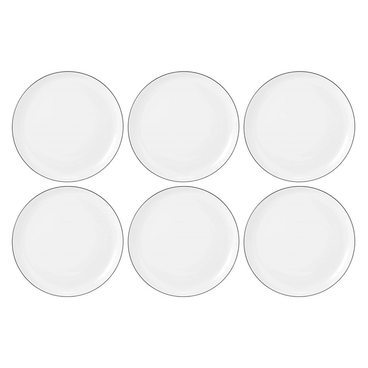 Set 6 farfurii LIDO, 20 cm, portelan, cu margine neagra