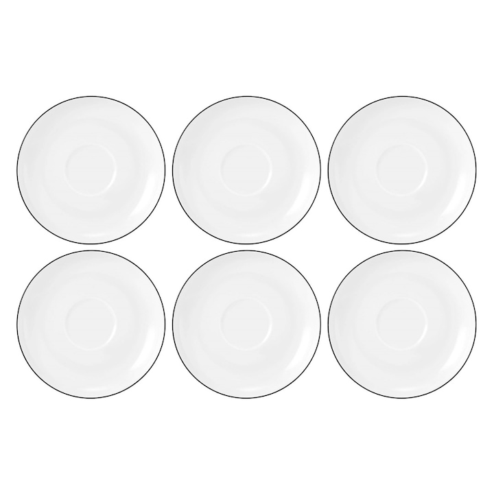Set 6 farfurii pentru cesti, LIDO, 14.5cm, alb cu margine neagra