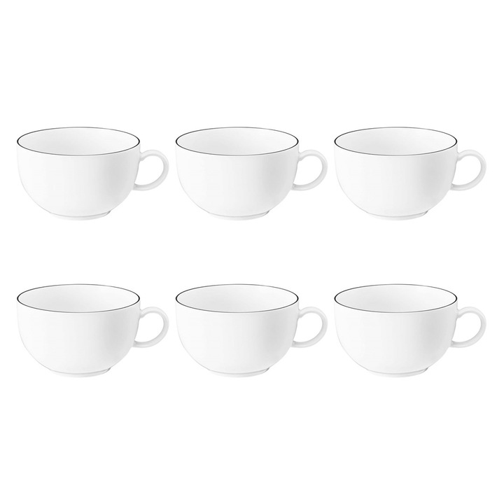 Set 6 cani de cafea LIDO, 350 ml, portelan, negru