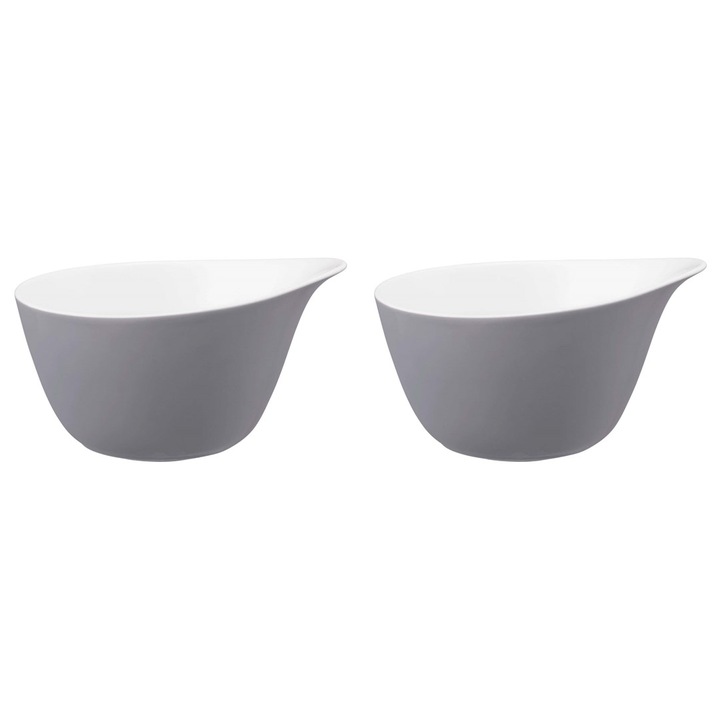 Set 2 boluri cu maner, 600 ml, portelan, gri