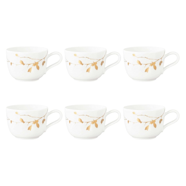 Set 6 cani de cafea LIBERTY, 260 ml, portelan, aurie, ergonomic