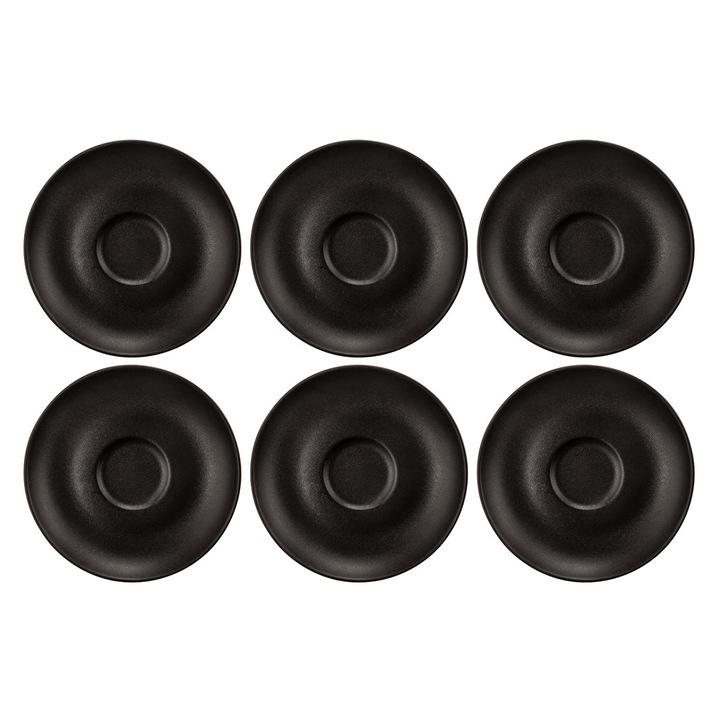 Set de farfurii, 12cm, 6 bucati, negru, portelan