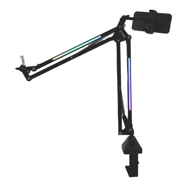 Stativ Thunder PCST-15L 2-in-1 Combo LED pentru microfon si suport pentru telefon, suport PODCAST