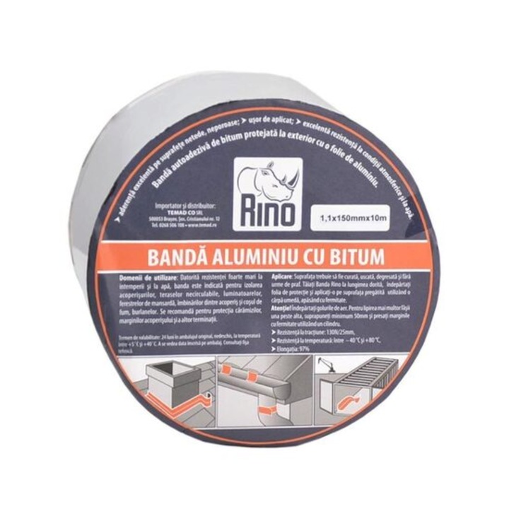Banda de etansare din aluminiu cu bitum RINO, 1mmx150mmx10m
