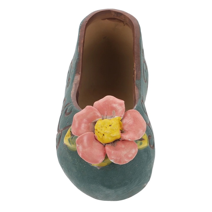 Ghiveci ceramic in forma de botina, multicolor, 16x7x5cm