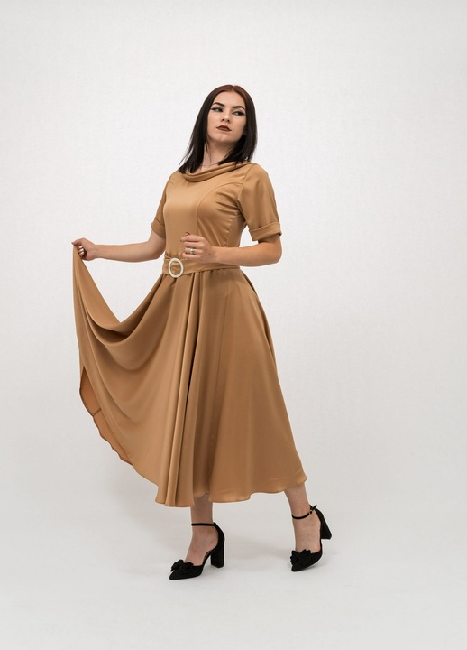 Елегантна кафява рокля с дантела Lara, Кафяв