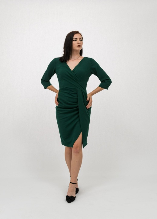 Зелена рокля с блестящи детайли Esra, Зелен