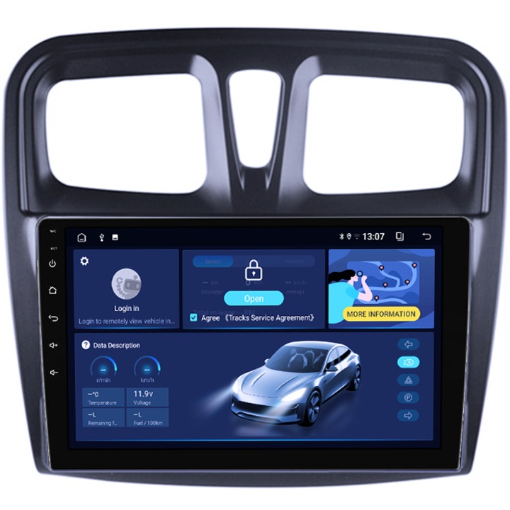 Navigatie dedicata Dacia Logan 2 Clima 2015-2021, 4GB RAM 64GB ROM, Quad Core, Display 9" QLED, Carplay, Android 14, Bluetooth, Magazin Play, Suport Camere AHD