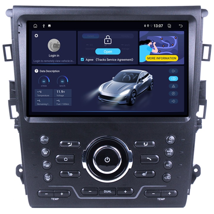 Dedikált navigáció Ford Mondeo 2014-2019-hez, 4 GB RAM 64 GB ROM, négymagos, 9" QLED kijelző, Carplay, Android 14, Bluetooth, Play Áruház, AHD kamera támogatás