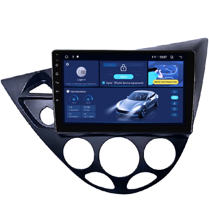 Dedikált navigáció Ford Focus 1999-2005, 4 GB RAM 64 GB ROM, négymagos, 9" QLED kijelző, Carplay, Android 14, Bluetooth, Play Áruház, AHD kamera támogatás