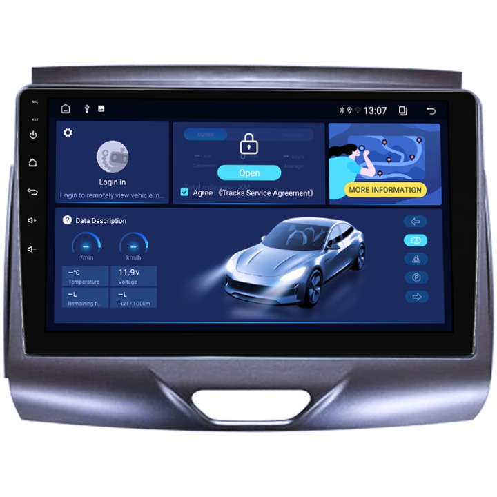 Dedikált navigáció Ford Ranger 2015-2020, 4GB RAM 32GB ROM, Octacore, Android 14, QLED 1K 9" kijelző, DSP, Carplay&Android Auto, SIM 4G, Bluetooth, Aktív ventilátor