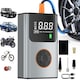 Compresor de Aer Portabil 6-in-1, Pompa Auto Multifunctionala, Bicicleta, Motocicleta si Mingi, cu Baterie 5200mAh, Afisaj Digital LCD, Presiune 150 PSI, Power Bank si Lanterna LED, Oprire automata Manometru digital cu 4 moduri presetate, 4 capete, Gri