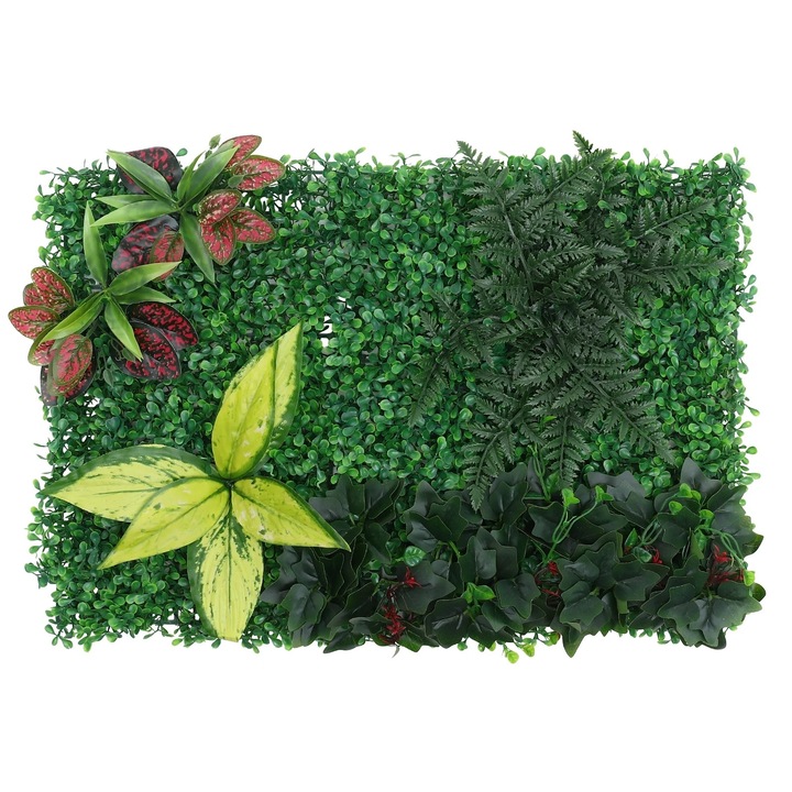 Panou decorativ din plante artificiale, 60x40cm, verde, pentru gradina, balcon, terasa