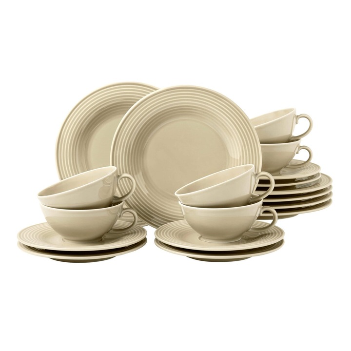 Set sericiu pentru ceai BEAT, 6 cani 140ml, 6 farfurii 17cm, 6 suporturi 13.5cm, bej