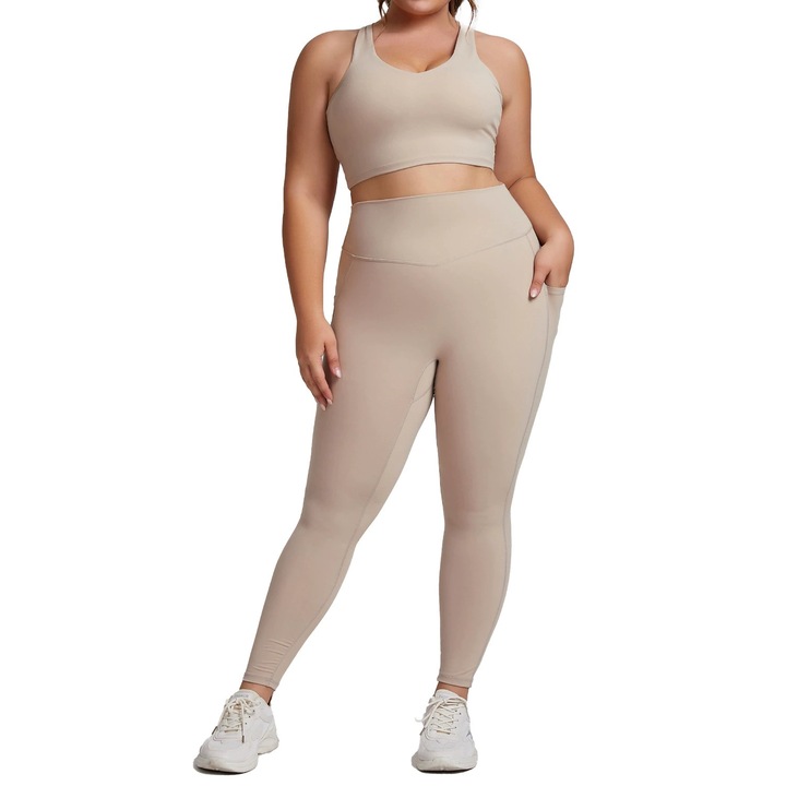 Costum de fitness pentru femei, strans, pentru ridicarea soldurilor, respirabil, absorbant de transpiratie, elasticitate ridicata, L, culoare crem