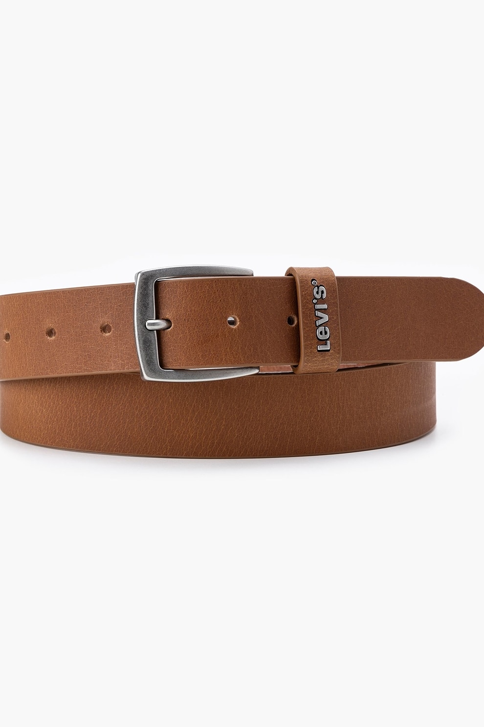 Levi's, Curea lata de piele cu logo, Caramel, 105