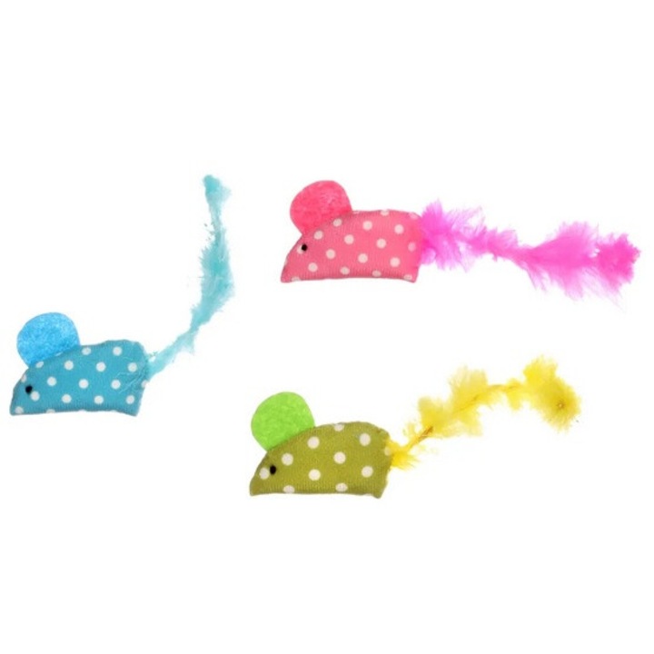 Macskajáték Flamingo, pelyhes farkú egér, 7x8cm, tarka