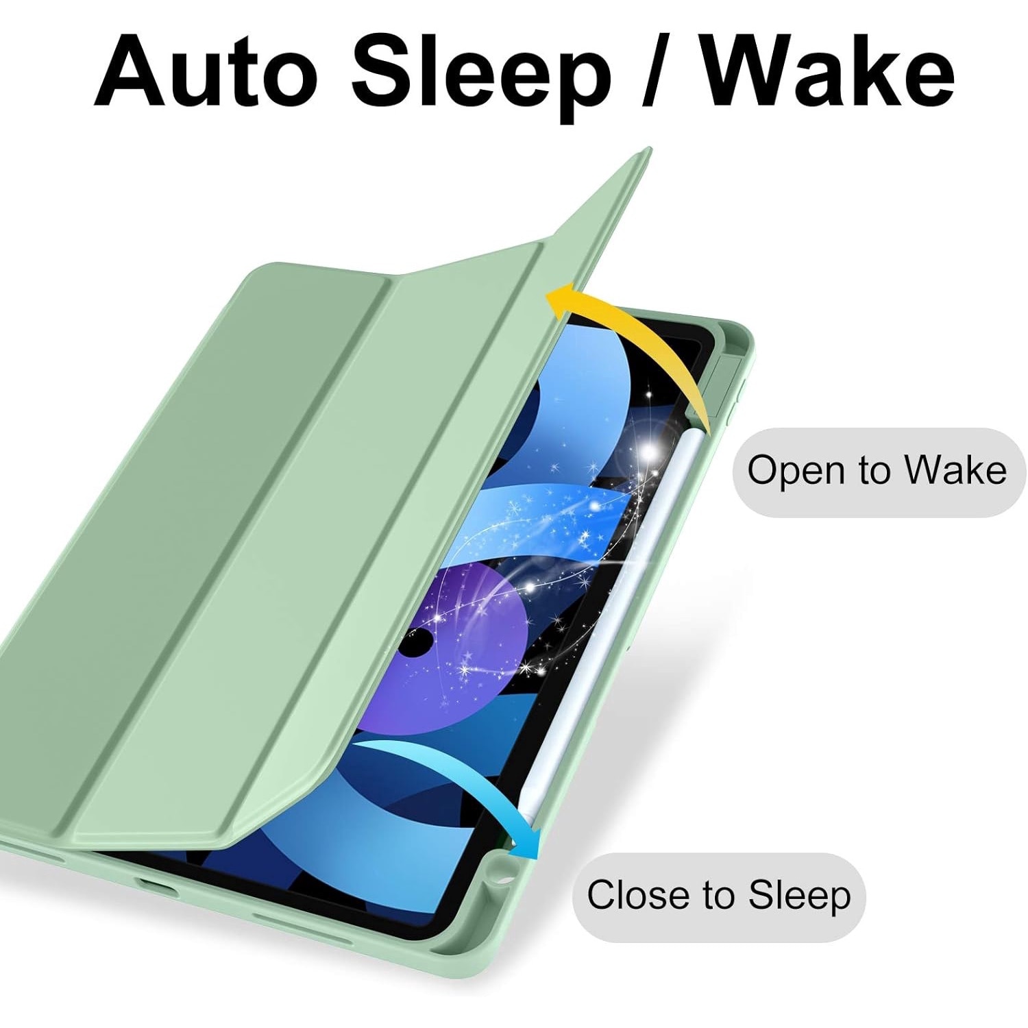 Husa pentru iPad 11 2025 11 inch Soft Shell cu functie wake-up/sleep si compartiment pentru Apple Pen tip stand protectie 360 verde deschis