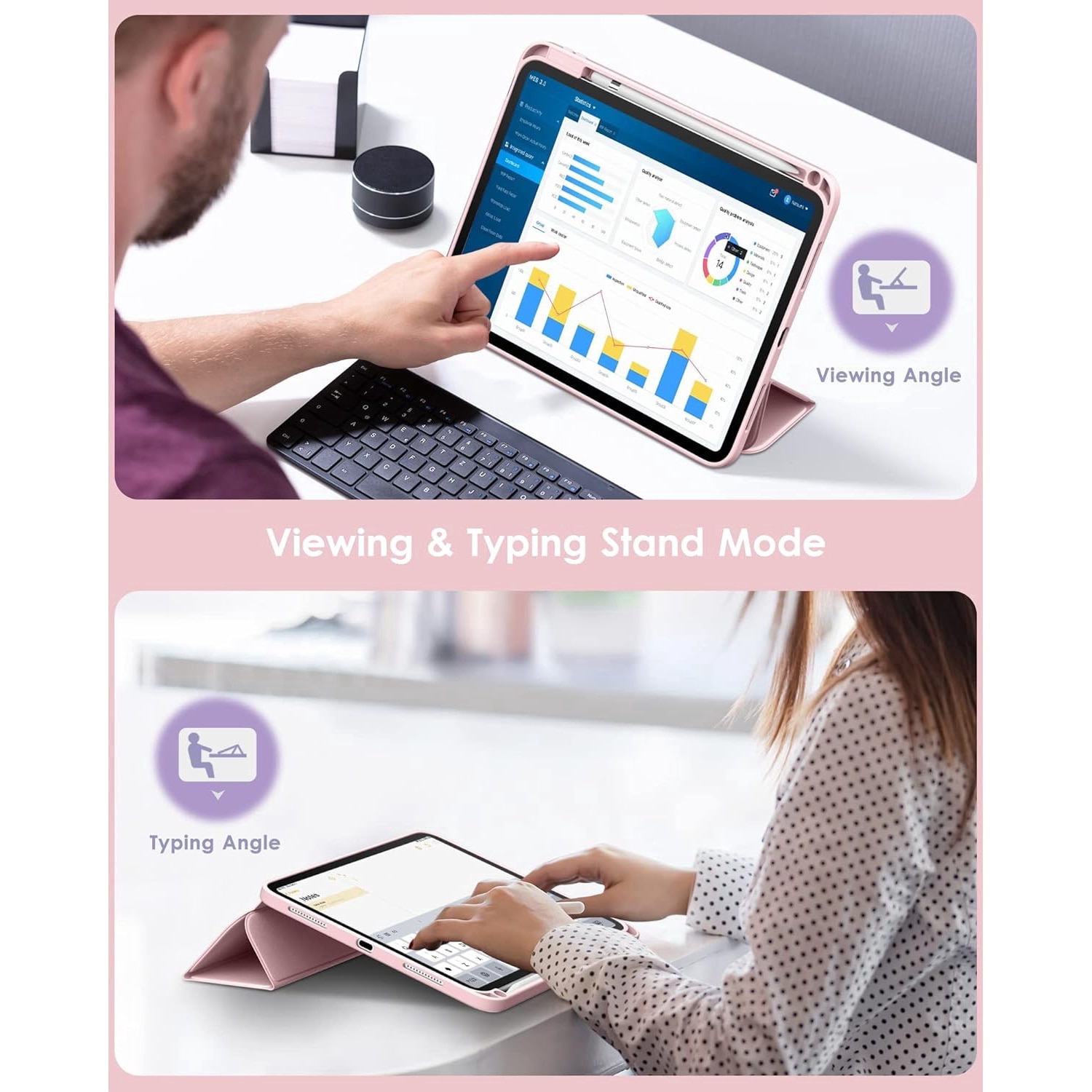 Husa pentru iPad 11 2025 11 inch Soft Shell cu functie wake-up/sleep si compartiment pentru Apple Pen tip stand protectie 360 roz